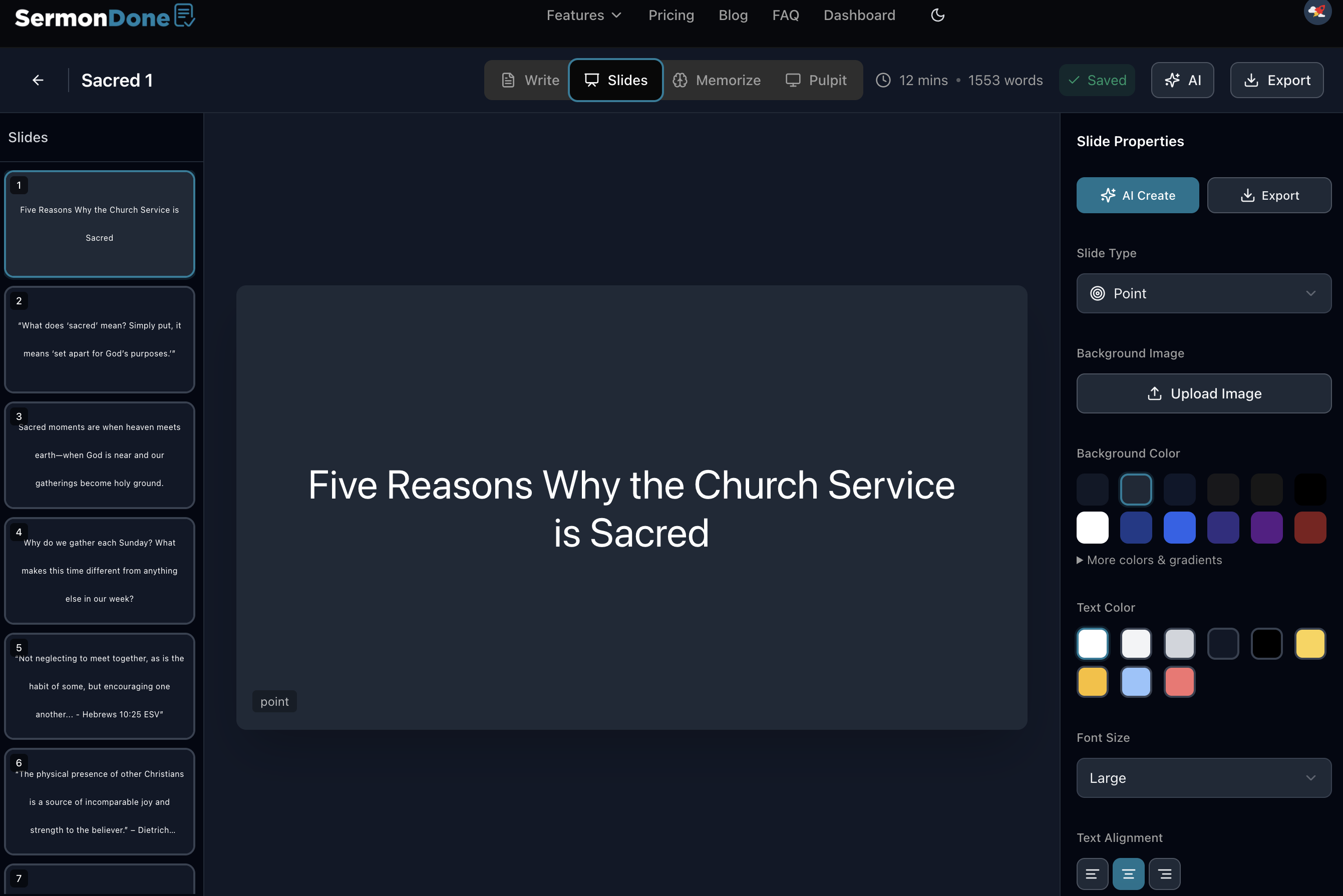 SermonDone Slides Mode with AI-generated presentation slides